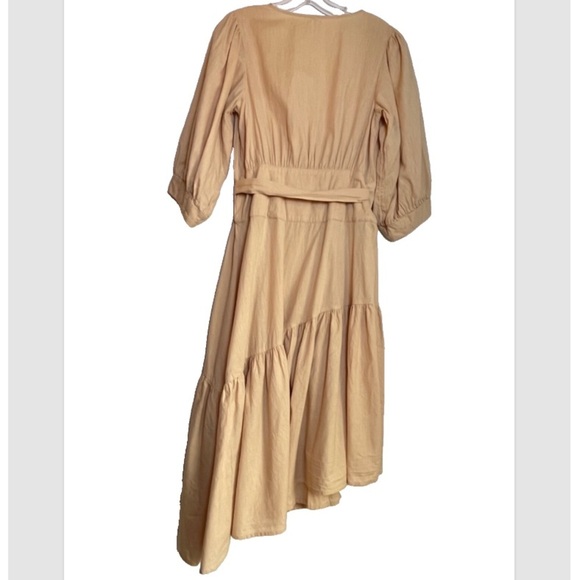 FREE PEOPLE Don't Mind If I Do Wrap Midi Dress Asymmetrical Linen Blend Boho Sm - Picture 3 of 3